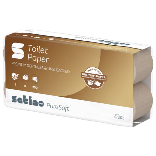 Toilettenpapier Satino PureSoft, 3-lagig, beige, Recyclingpapier (RC), 250 Blatt, 8x8=64 Rollen (Art. 90502) – Bild 4