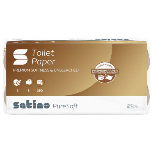 Toilettenpapier Satino PureSoft, 3-lagig, beige, Recyclingpapier (RC), 250 Blatt, 8x8=64 Rollen (Art. 90502) – Bild 3